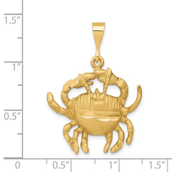 14k Yellow Gold Large Cancer the Crab Zodiac Pendant - Picture 4 of 5